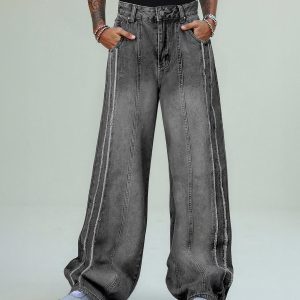 Concert Outfit Washed Distressed Raw Edge Baggy Jeans