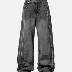 Concert Outfit Washed Distressed Raw Edge Baggy Jeans