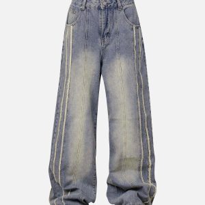 Concert Outfit Washed Distressed Raw Edge Baggy Jeans