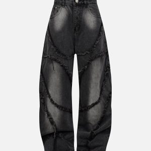 Concert Outfit Washed Distressed Raw Edge Barrel Jeans