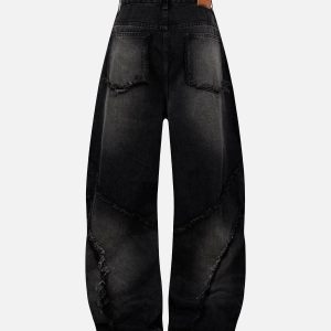 Concert Outfit Washed Distressed Raw Edge Barrel Jeans