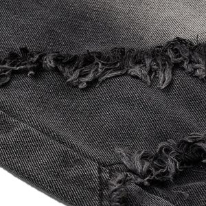 Concert Outfit Washed Distressed Raw Edge Barrel Jeans