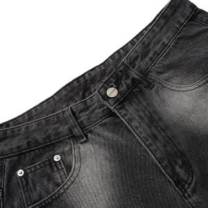 Concert Outfit Washed Distressed Raw Edge Barrel Jeans