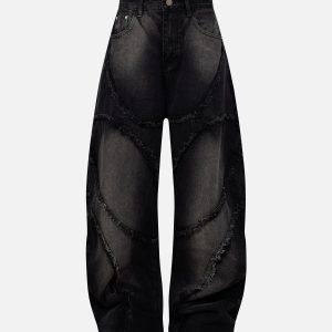 Concert Outfit Washed Distressed Raw Edge Barrel Jeans