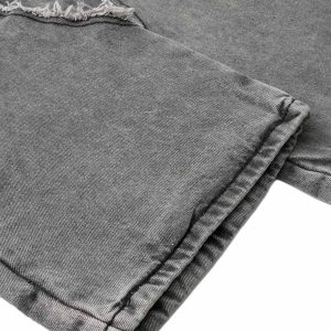 Concert Outfit Washed Distressed Raw Edge Drawstring Jeans