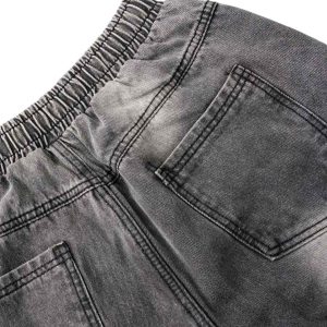 Concert Outfit Washed Distressed Raw Edge Drawstring Jeans