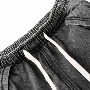 Concert Outfit Washed Distressed Raw Edge Drawstring Jeans