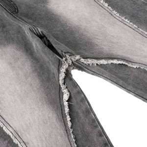 Concert Outfit Washed Distressed Raw Edge Drawstring Jeans