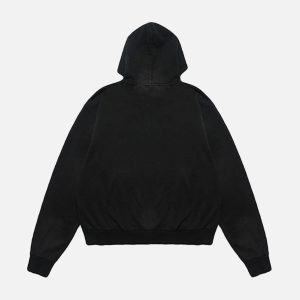 Concert Outfit Washed Distressed Retro Portrait Print Double Zipper Hoodie