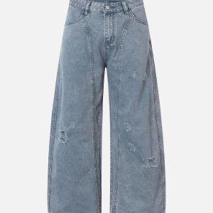Concert Outfit Washed Distressed Ripped Barrel Jeans