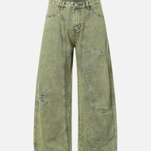 Concert Outfit Washed Distressed Ripped Barrel Jeans