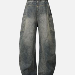 Concert Outfit Washed Distressed Split Drawstring Barrel Jeans