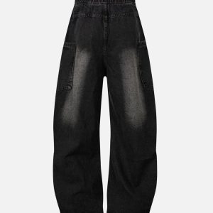 Concert Outfit Washed Distressed Split Drawstring Barrel Jeans