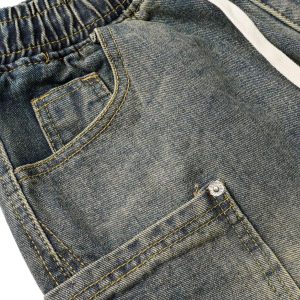 Concert Outfit Washed Distressed Split Drawstring Barrel Jeans