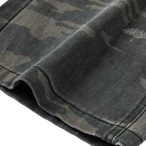 Concert Outfit Washed Distressed Stitching Camouflage Straight Jeans