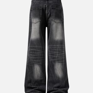 Concert Outfit Washed Distressed Straight Jeans