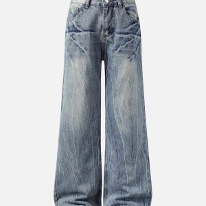 Concert Outfit Washed Distressed Straight Jeans