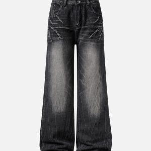 Concert Outfit Washed Distressed Straight Jeans