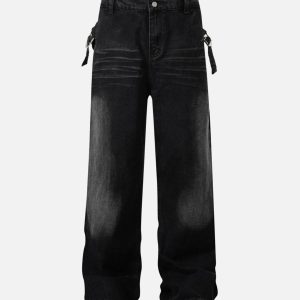 Concert Outfit Washed Distressed Waistband Straight Jeans
