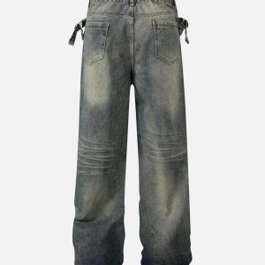 Concert Outfit Washed Distressed Waistband Straight Jeans