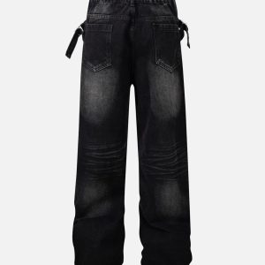 Concert Outfit Washed Distressed Waistband Straight Jeans