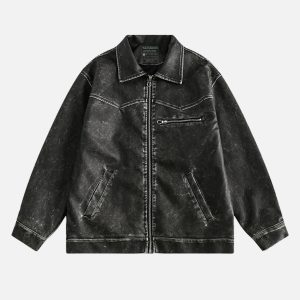 Concert Outfit Washed Faux Leather Jacket