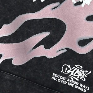 Concert Outfit Washed Flame Printed Fleece Hoodie