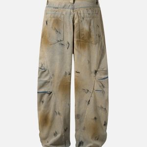 Concert Outfit Washed Graffiti Spray Paint Barrel Jeans