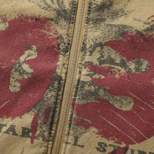 Concert Outfit Washed Graffiti Zip Up Workwear Jacket