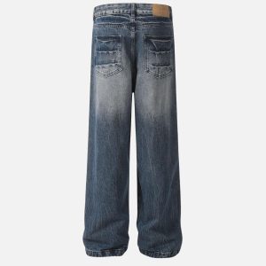 Concert Outfit Washed Lightning Print Loose Jeans