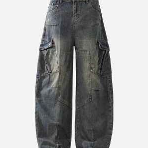 Concert Outfit Washed Multi-Pocket Baggy Barrel Cargo Jeans