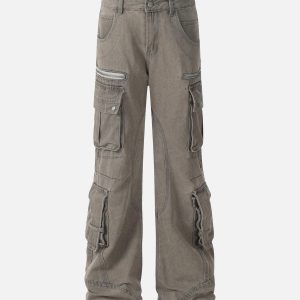 Concert Outfit Washed Multi-Pocket Bootcut Jeans