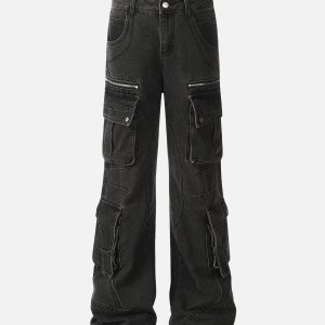 Concert Outfit Washed Multi-Pocket Bootcut Jeans