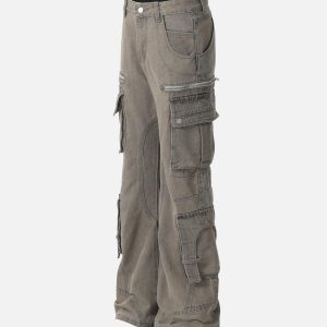 Concert Outfit Washed Multi-Pocket Bootcut Jeans
