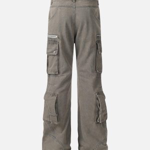 Concert Outfit Washed Multi-Pocket Bootcut Jeans