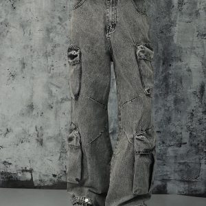 Concert Outfit Washed Multi-Pocket Cargo Jeans