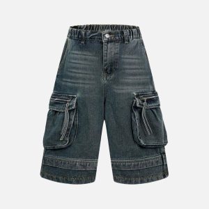 Concert Outfit Washed Multi-Pocket Denim Cargo Jorts