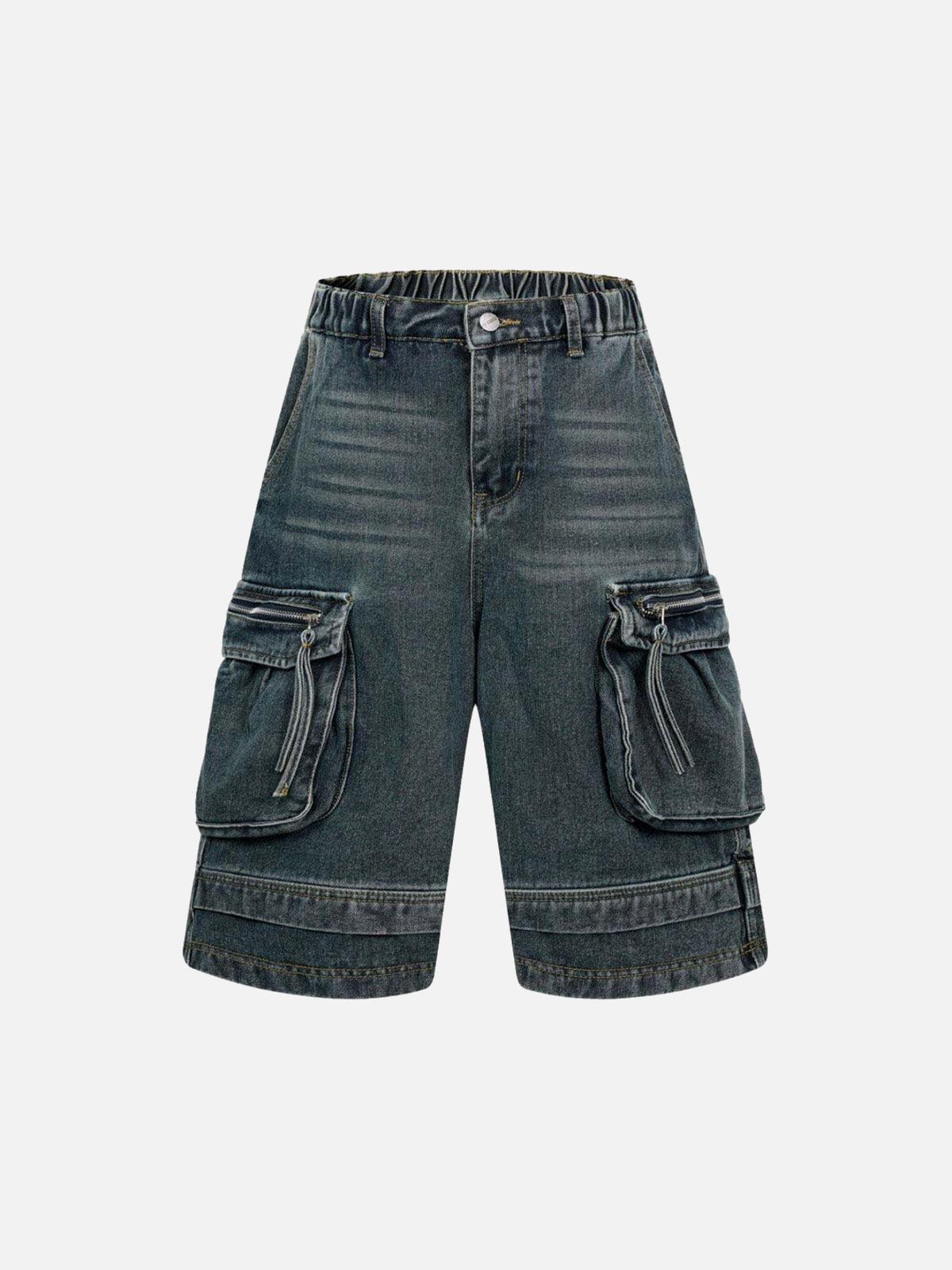 Concert Outfit Washed Multi-Pocket Denim Cargo Jorts Concert Outfit Washed Multi-Pocket Denim Cargo Jorts