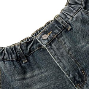 Concert Outfit Washed Multi-Pocket Denim Cargo Jorts