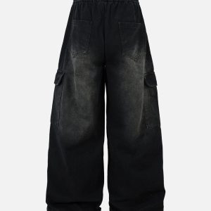 Concert Outfit Washed Multi Pocket Drawstring Cargo Jeans