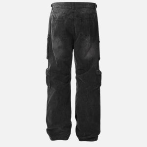 Concert Outfit Washed Multi Pocket Loose Jeans