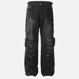 Concert Outfit Washed Multi Pocket Loose Jeans