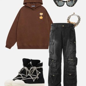 Concert Outfit Washed Multi Pocket Loose Jeans