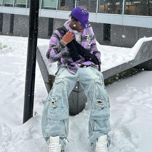 Concert Outfit Washed Multi-Pocket Work Cargo Jeans