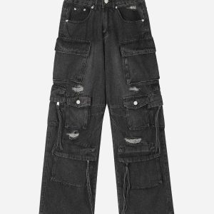 Concert Outfit Washed Multi-Pocket Work Jeans