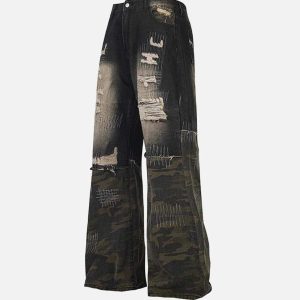 Concert Outfit Washed Panel Camouflage Jeans
