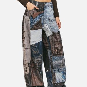 Concert Outfit Washed Patchwork Baggy Jeans