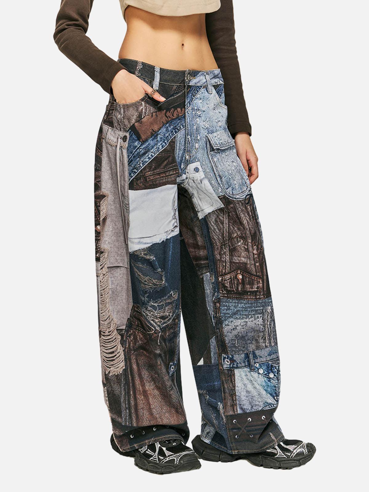 Concert Outfit Washed Patchwork Baggy Jeans Concert Outfit Washed Patchwork Baggy Jeans