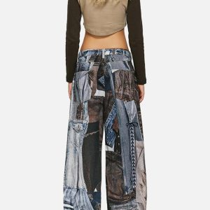 Concert Outfit Washed Patchwork Baggy Jeans