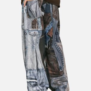 Concert Outfit Washed Patchwork Baggy Jeans